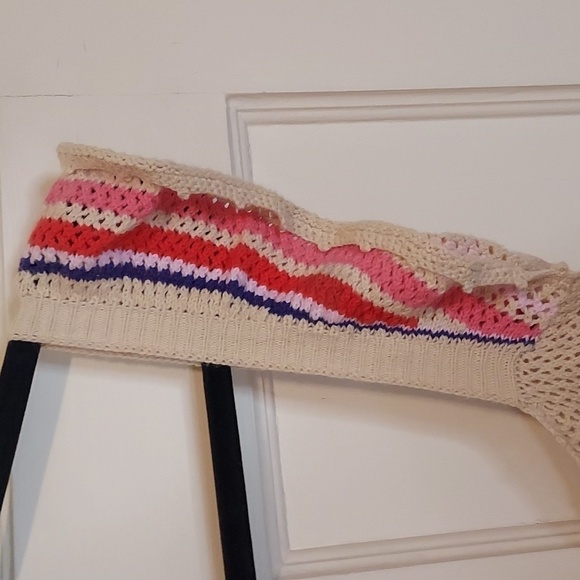 Rails Naomi Ruffle Knit Crochet Tank Top Rainbow Tan Multi Stripe - Picture 6 of 12